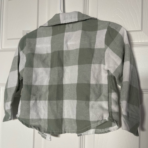 Toddler Rabbit & Bear 100% Organic Cotton Olive Green & White Flannel Button Up - Picture 3 of 5
